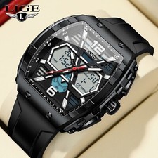 Men Large Dial Digital Analog LED Quartz Sport Watch Waterproof Wristwatch Box