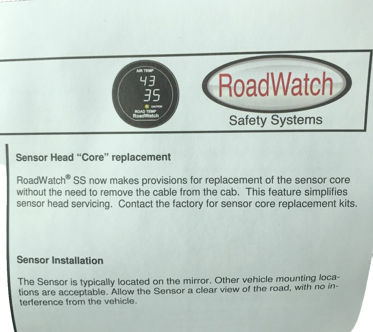 RoadWatch SS 849-0242-000 849-0094-001 Sensor Temperature CVS Kit