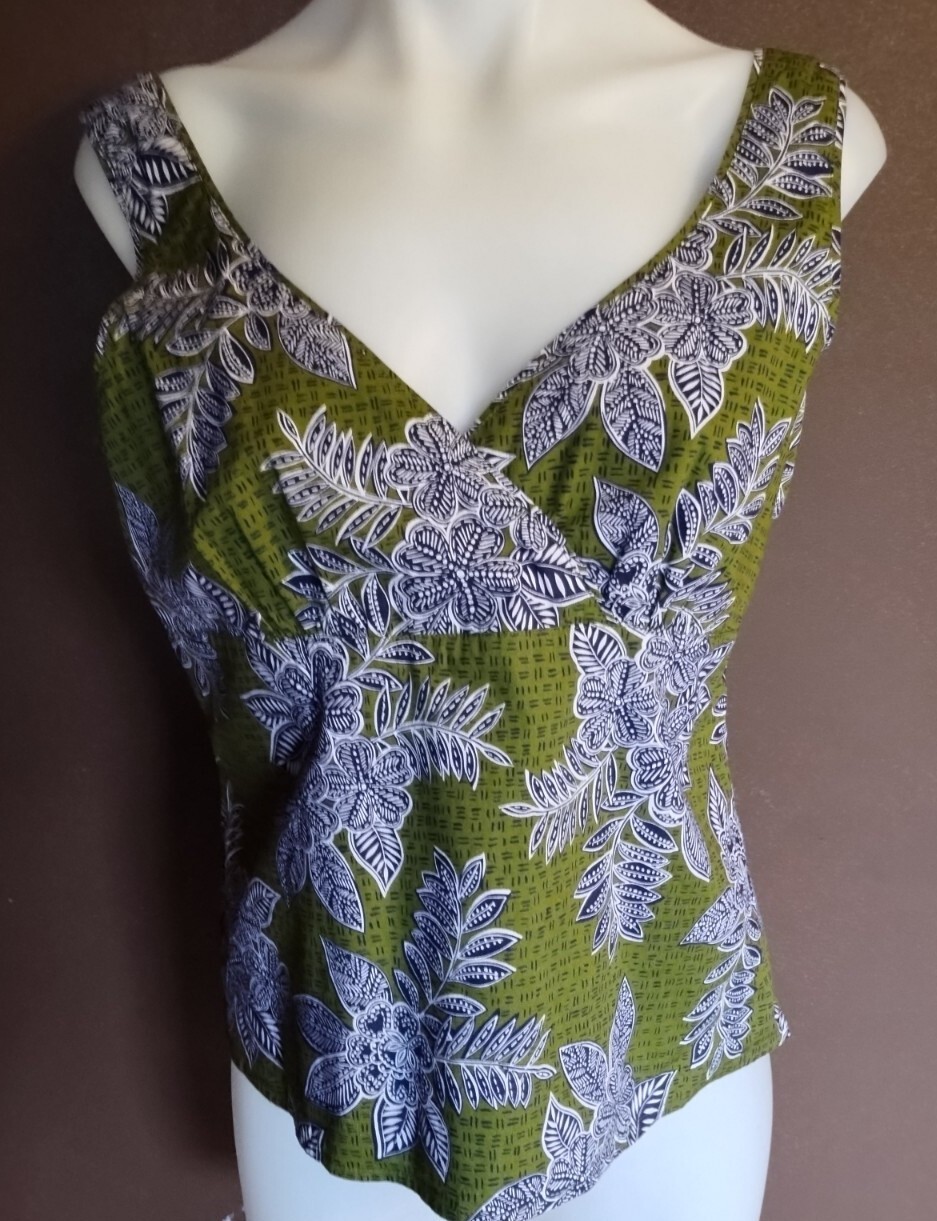 Talbots Small Green Patterned Side Zip Tank Sleev… - image 3