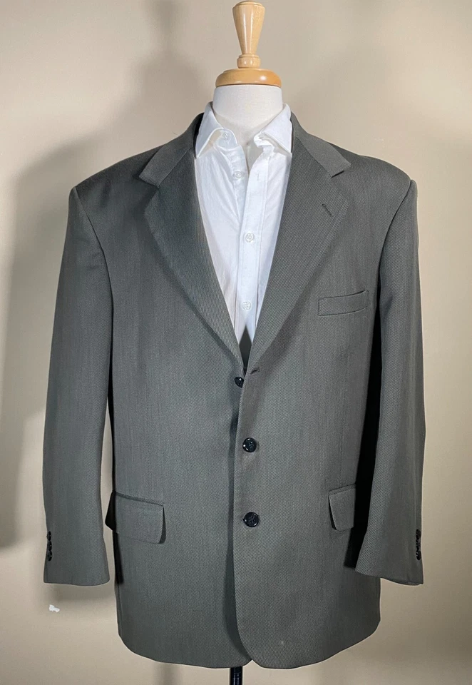 JOHN HENRY Wool-Blend Suit 44R Jacket 34x31 Pants 2-Button Green Twill Lined - Image 4 of 4