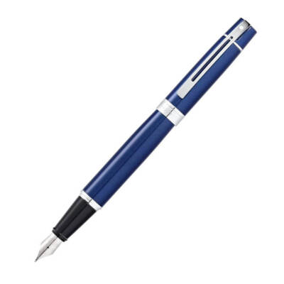 Sheaffer 300 Fine Fountain Pen with Chrome Trim Blue Lacquer Modern Silhouette