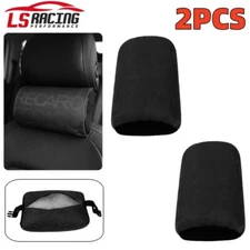 2PCS Black Fabric Headrest Pillow Supports Racing Neck Rest Seat Material