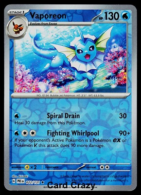 Vaporeon 022/131 - Prismatic Evolutions - Reverse Holo Pokemon Card Near Mint NM