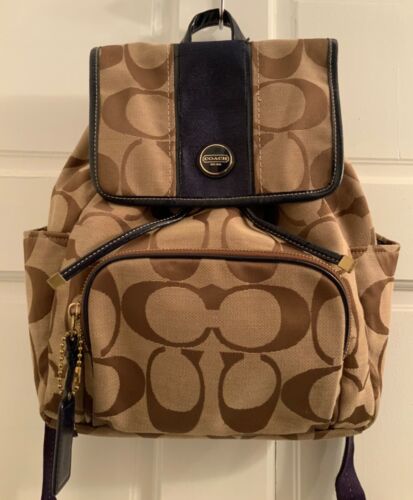 Coach Signature Jacquard Brown/Navy Canvas Backpack F21928