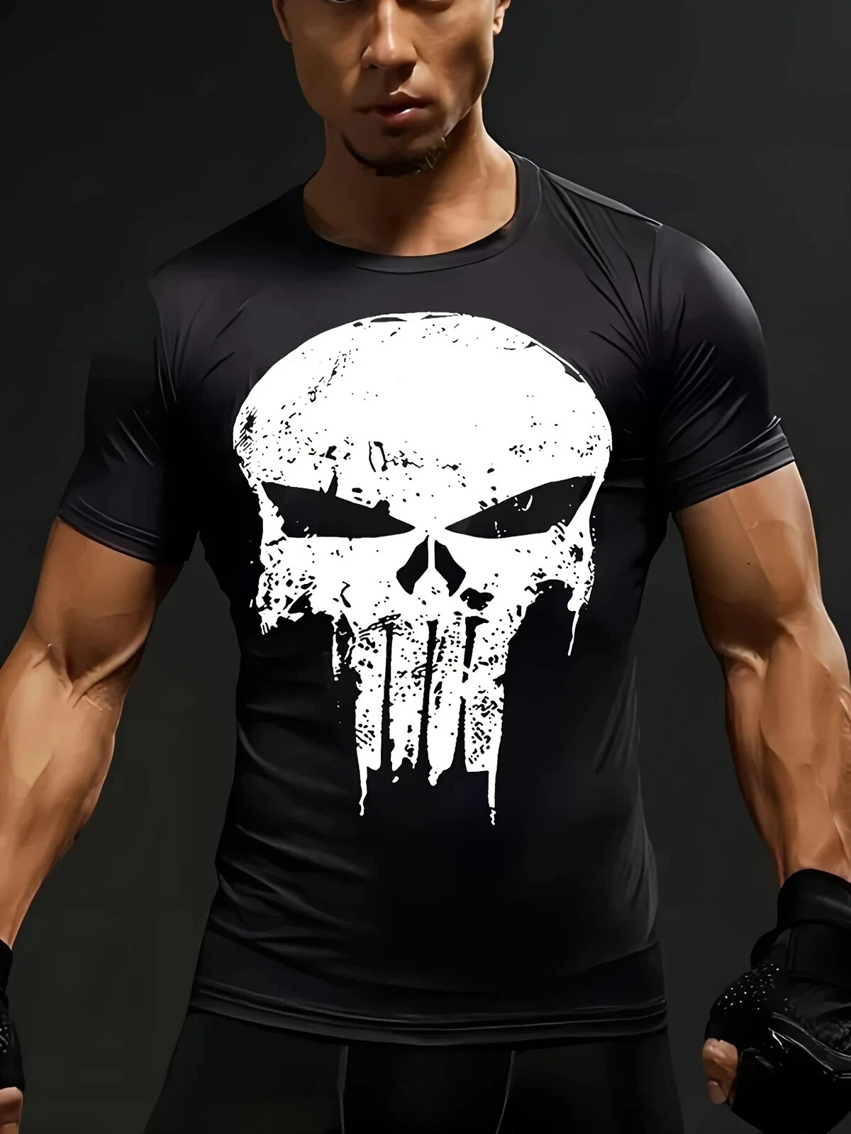 Superhero Punisher 3D Compression Sport T-Shirt for Quick Dry Workouts