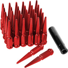 Hunting Horse 32Pc Spike Lug Nut 12X1.25 Red 4.4 Tall Offroad Extended Metal