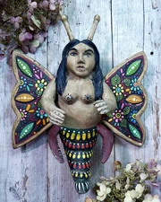 Fairy Butterfly Wood Distressed Handmade Hand Painted Guerrero Mexican Folk Art