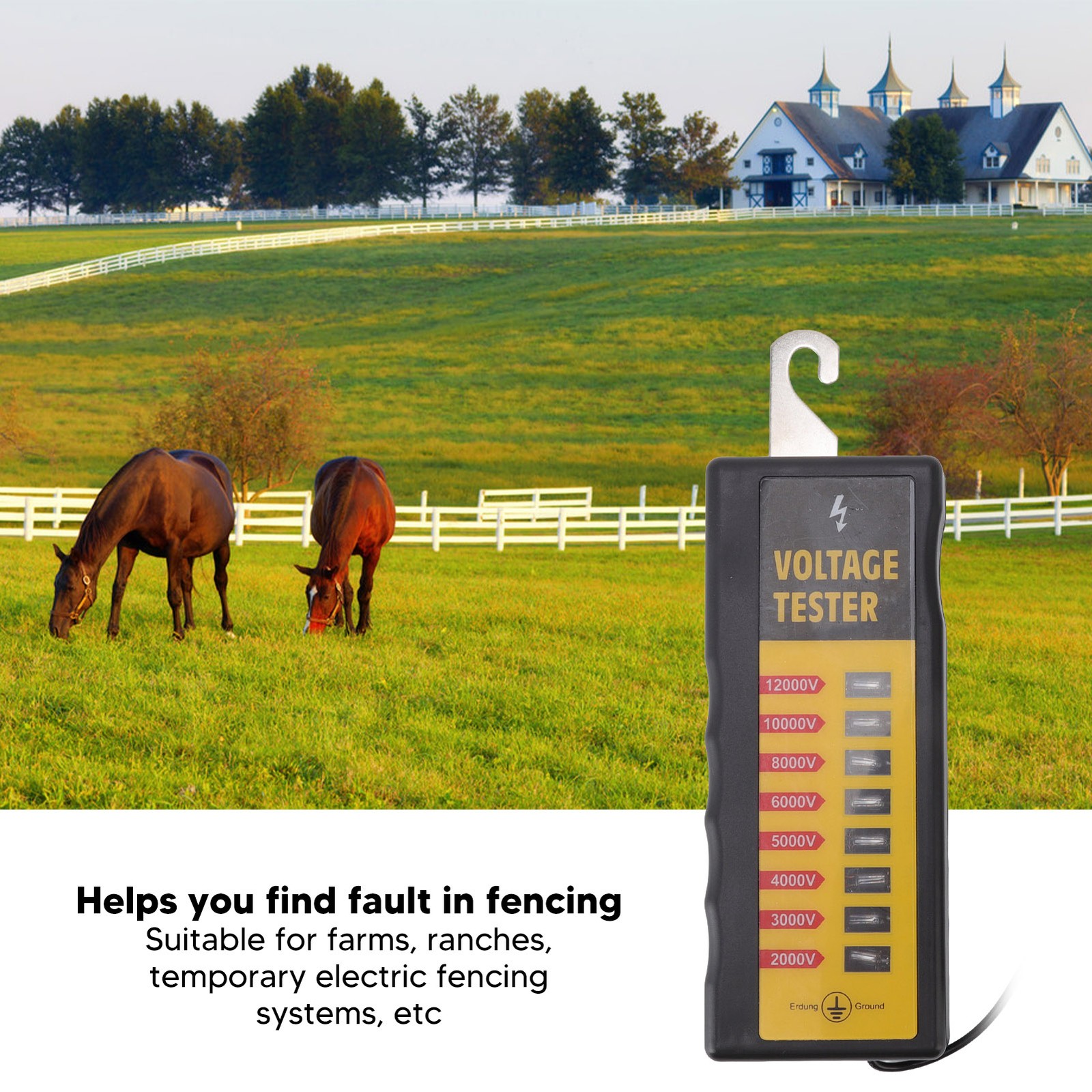 Electric Fence Voltage Tester Fault Finder 2000-12000V Farming Equipment