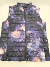 Lands' End Puffer Vest Unisex Size M Kids Multicolor Lightweight Galaxy Print
