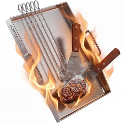 AREBOS Grillplatte Edelstahl 40x30 cm Plancha Gasgrill BBQ mit Zubehör 800°C