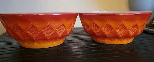 Vintage Fire King Anchor Hocking Kimberly Diamond Cereal Bowls Orange & Red (2)