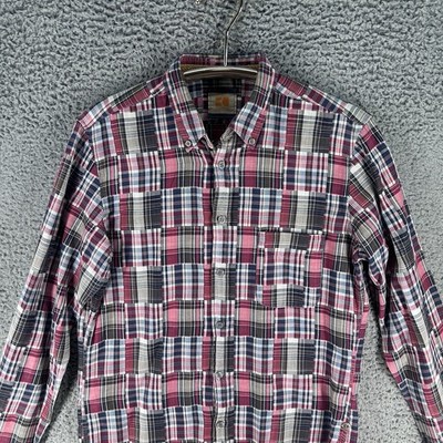 Hugo Boss Orange Label Button Down Shirt Medium Plaid Patchwork Preppy Career
