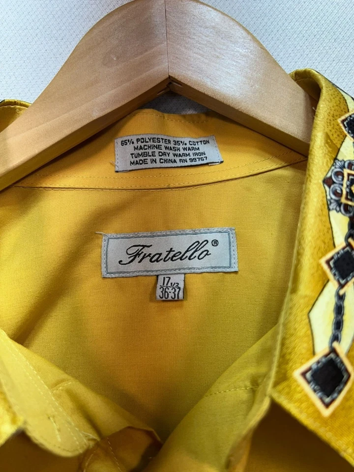 Camisa social masculina Fratello manga longa com botões tamanho 17,5 36-37 amarelo dourado - Imagem 3 de 4