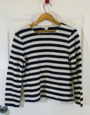 Diane von Furstenberg DVF Women's Sweater Size 10 Navy & White Strip 100%Cotton