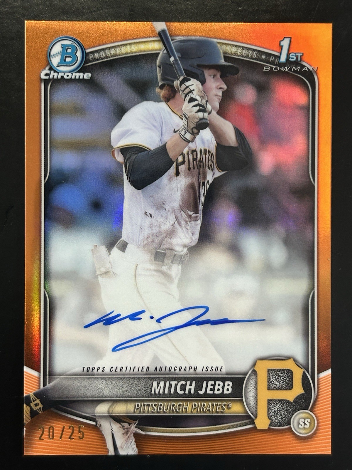 Mitch Jebb 2025 Bowman Chrome 1st True Orange Auto /25 Pittsburgh Pirates