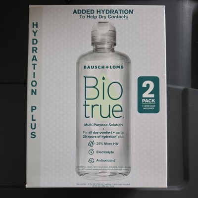 Pack 2-Biotrue Hydration Plus Contact Lens Solution, Lens Case Included, 10oz Ea
