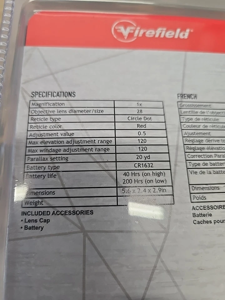 Mira de punto rojo Firefield Impulse 1x28 con retícula láser rojo 2/60 MOA FF26027 Foto 2 de 3
