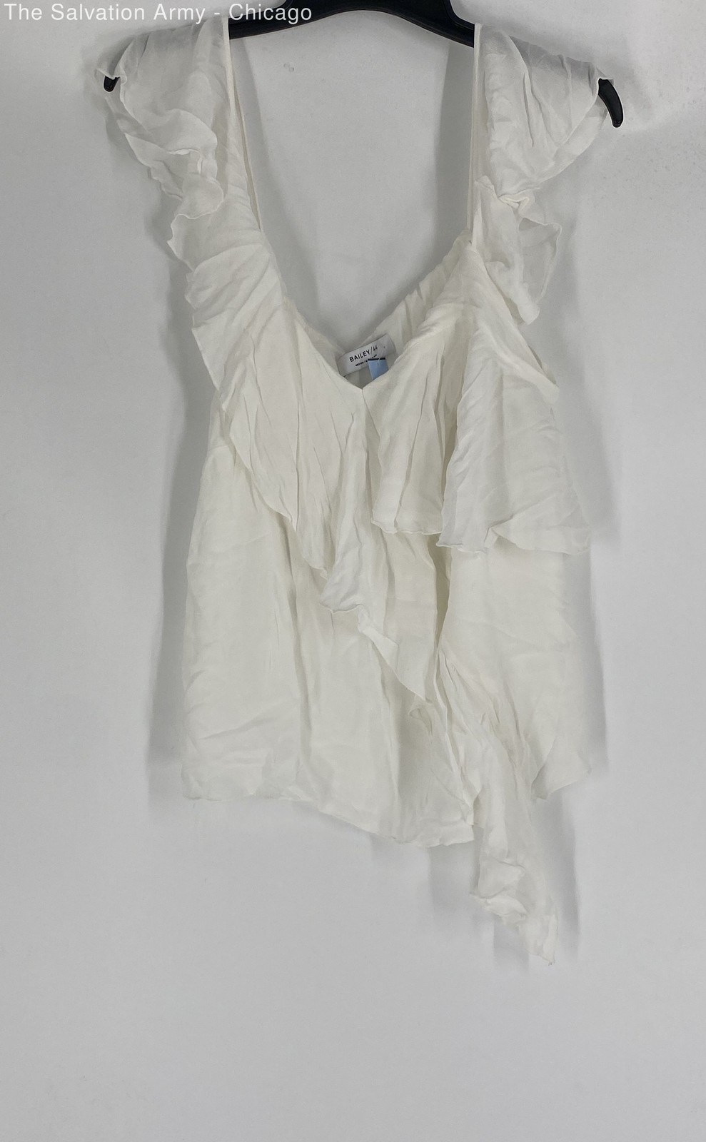 Bailey Womens White Short Sleeve V-Neck Ruffle Pullover Blouse Top Size 44