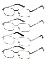 Reading Glasses Men Metal Stainless Flex Readers With Soft Cases Clear Lens Blue