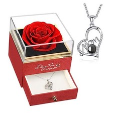 Preserved Real Rose with Mom Necklace - Birthday Gifts for Mom, Eternal Red