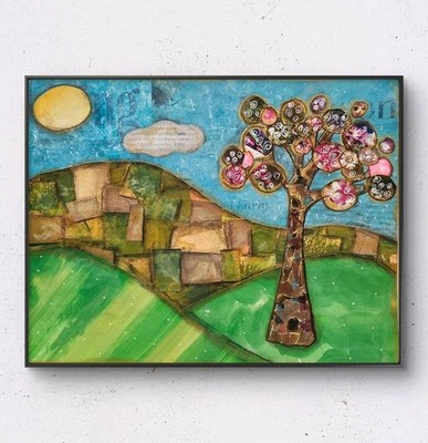 Original Tree Landscape Collage Art | Mixed Media Nature Spring Artwork 8x10