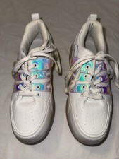 Women girl White Quad Roller Skates Iridescent Accents Orange Wheels Size 37