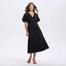 Women's Short Sleeve Button-Down Flared Midi A-Line Dress - A New Day