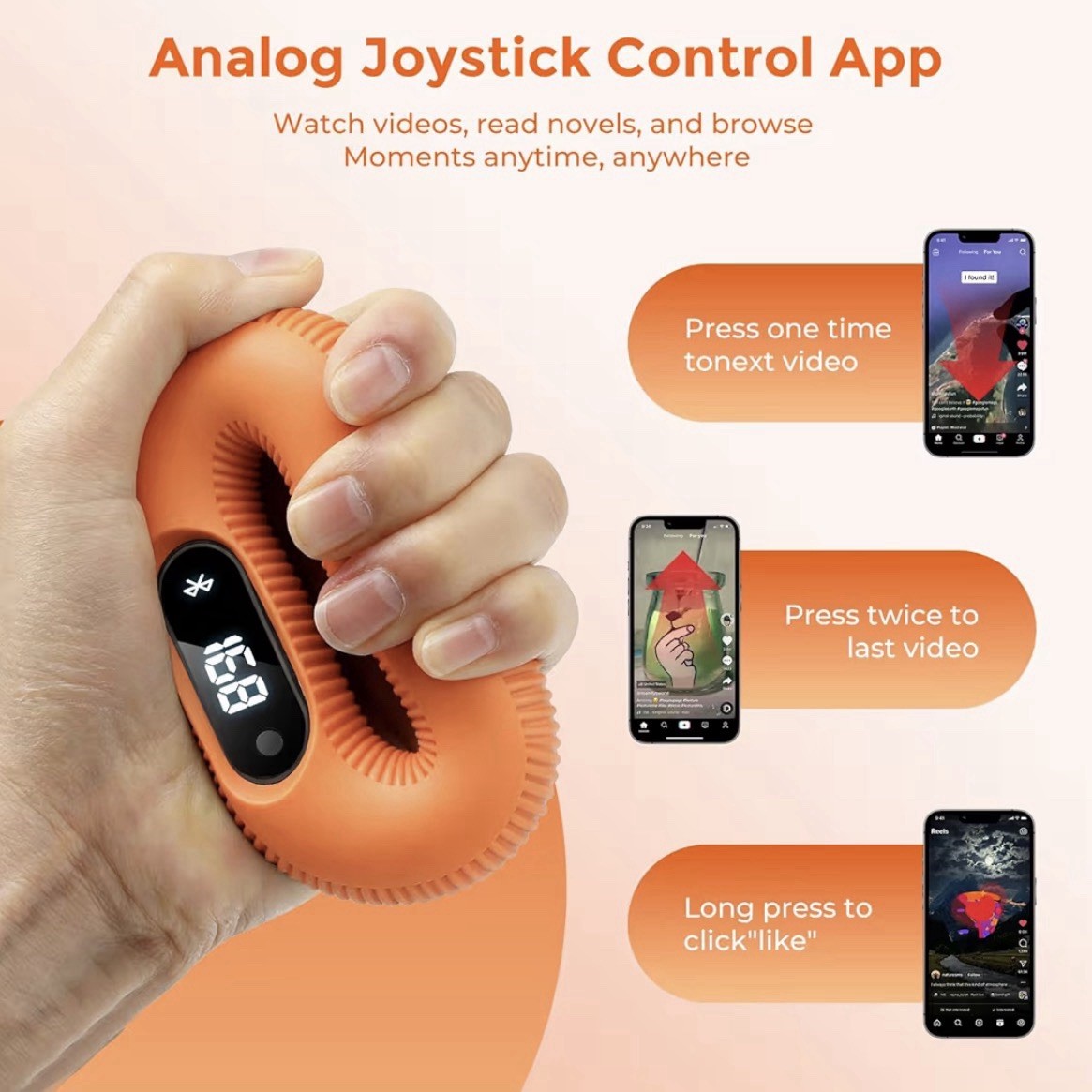 Smart Hand Grip Strength Trainer 30lb Bluetooth App Games & TikTok Remote Orange