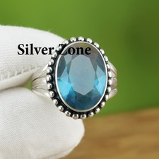 London Blue Topaz Gemstone 925 Sterling Silver Handmade Jewelry Ring Size 5 to10