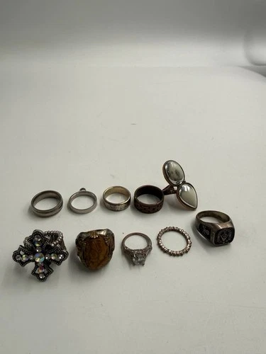 Vintage Ring Lot Skull Opal Lightning Statement Mixed Costume Jewelry