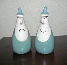 Vintage David Gil Coop Bennington Pottery Stoneware Glad/Sad Cruet Set 1960