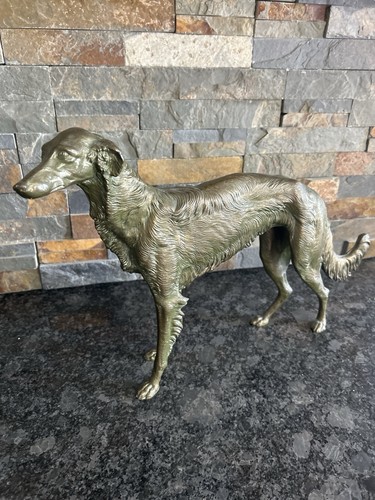 Large Borzoi Russian Wolfhound Bronze Brass Dog Statue Sculpture