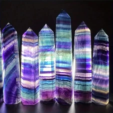 Natural Rainbow Fluorite Tower PointHealing Crystal Wands Obelisk Reiki Decor