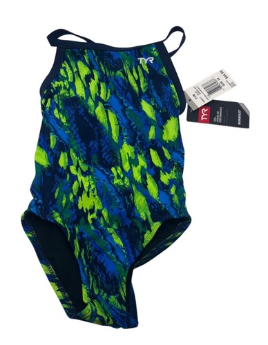 TYR GIRLS’ BRANDELLO DIAMONDFIT SWIMSUIT, BLUE/GREEN, SZ. 22 - Picture 4 of 10