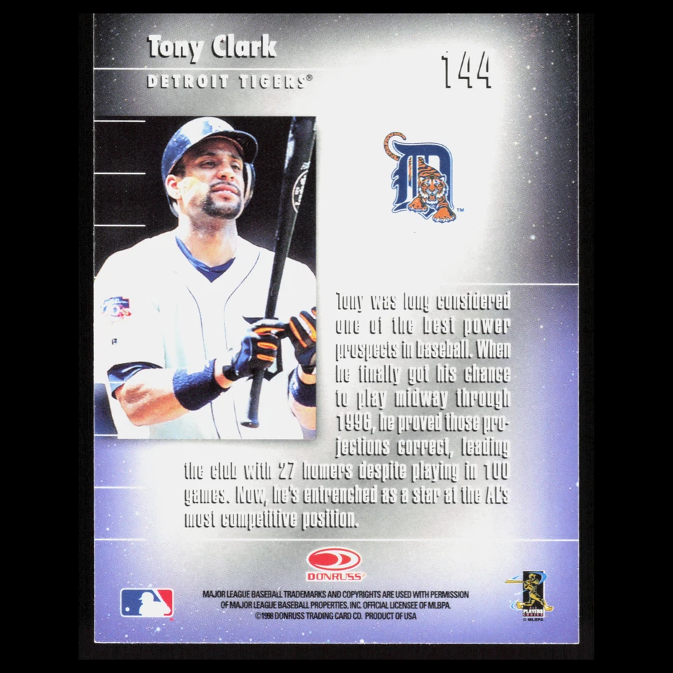 Tony Clark #144 1998 Donruss Elite Detroit Tigers Baseball Card MLB - Image 2 of 3