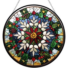365CUSGIFTS Snowflake Christmas Stained Glass Suncatcher Window Hangings, Sun...