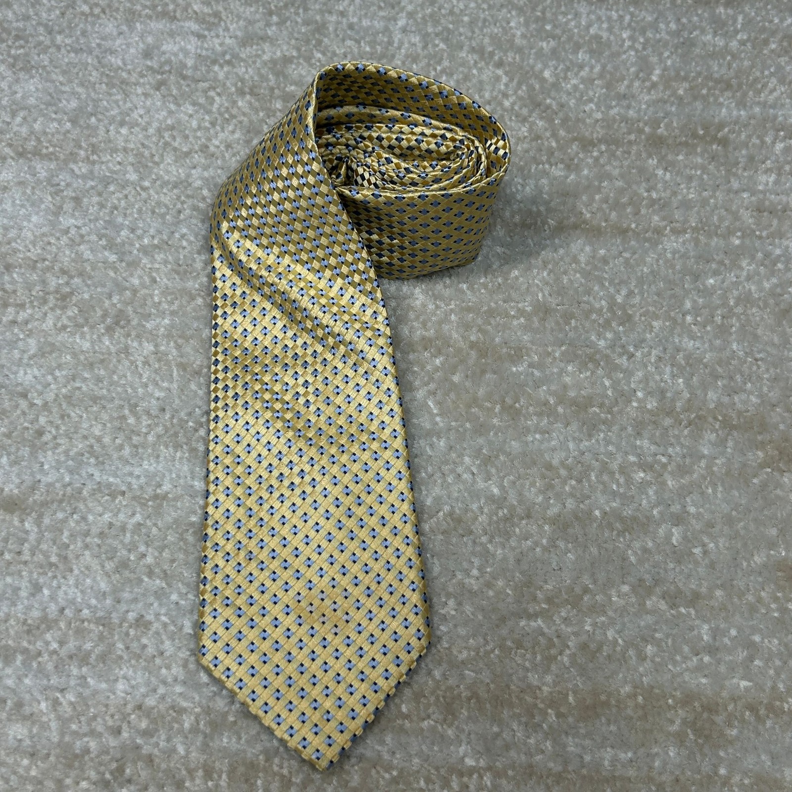 Michael Kors Tie Mens Yellow Blue Geometric Patterned Silk Necktie 100% Silk