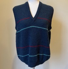 Vintage 100 Shetland Wool Sweater Vest Sz XL Teal Pullover Heritage Scotland