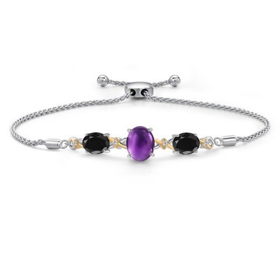 925 Silver and 10K Yellow Gold Amethyst and Black Sapphire and White Lab Grown