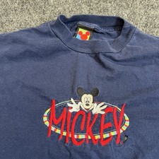 Vintage Mickey Mouse Unlimited Embroidered T Shirt Disney Navy Blue 90s Size L