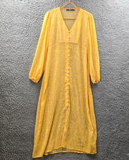 Sportsgirl Womens A-line Midi Dress Size 12 Yellow Floral Sheer Long Sleeve