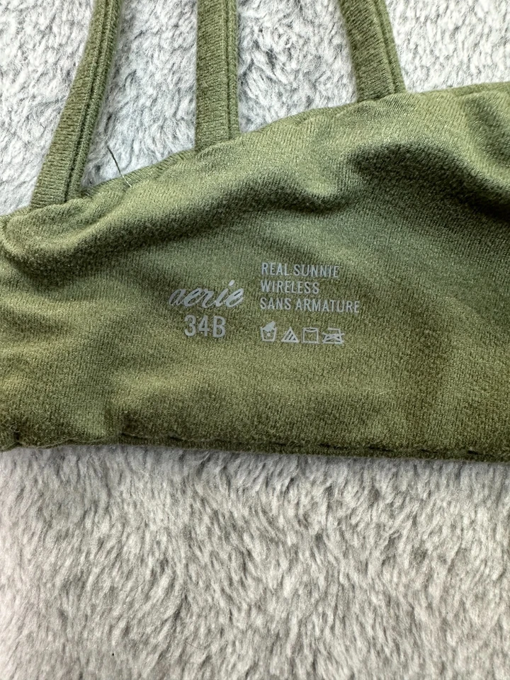Sujetador Inalámbrico Aerie Real Sunnie 34B Para Mujer Verde Oliva Tirantes Espalda Acolchado Foto 3 de 4
