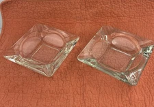 MCM Clear Large Heavy Square 6” Glass Ash Tray Cigar Ashtray Set Of 2