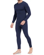 Mens Fleece Lined Thermal Long Johns Cold Weather Base Layer Navy