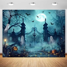 Halloween Background 10x8ft Pumpkin Scary Graveyard Castle Moon Photo Prop