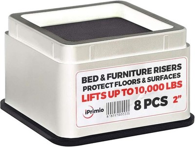 iPrimio Bed & Furniture Risers White, Square, 2 Inch Lift, Up to 10000lbs, 8PCS