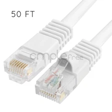 50FT CAT5 CAT5e Cable Ethernet Lan Network RJ45 Patch Cord Internet White NEW