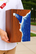 Handcrafted Rosewood Wooden Urn 11x6x6in Large Blue Resin Ocean Wave Design US