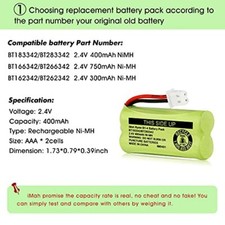 BT183342/BT283342 2.4V 400mAh Ni-MH Battery Pack Compatible for BT166342, 4-Pack