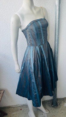 VERO MODA Kleid trägerlos Empire 36 STREIFEN PARTY COCKTAIL KNIELANG  BLAU/GRAU
